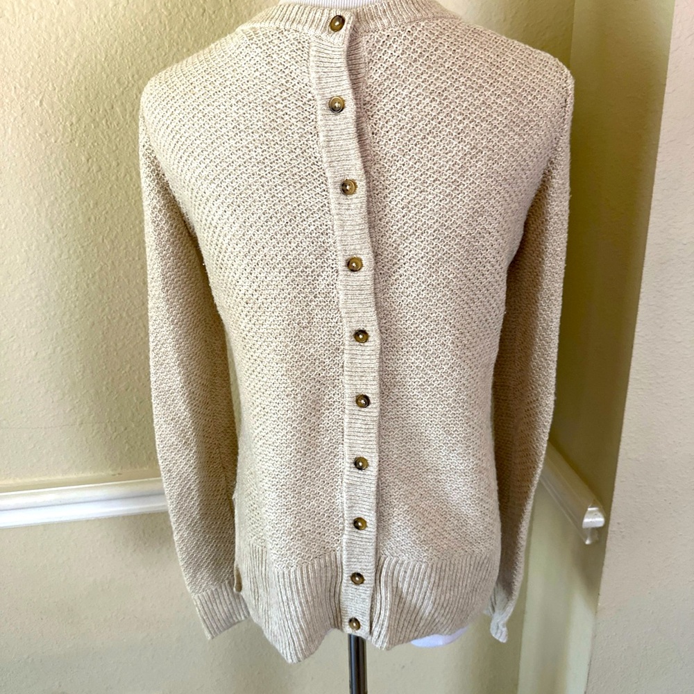 Madewell Waffle/Crochet Knit Beige Button Back Crewneck Sweater Size XXS